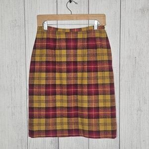 VTG 60s Jantzen Pink & Yellow Plaid Wool Skirt